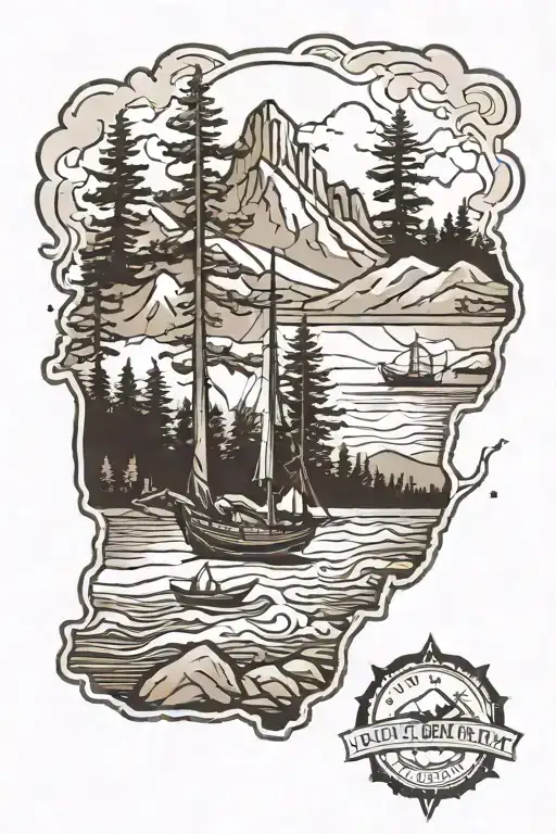 North Carolina state outline mountain to sea  tattoo design idea