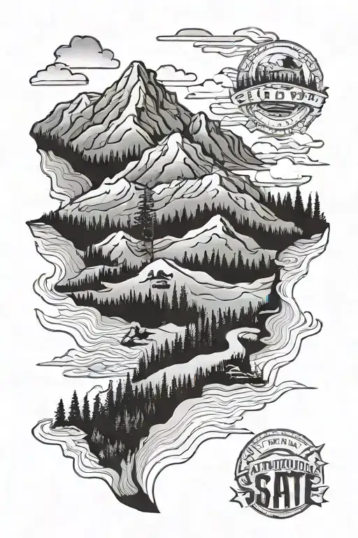North Carolina state outline mountain to sea  tattoo design idea