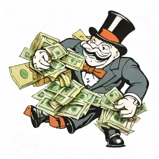 monopoly man running fat stacks of cash from a bank  tattoo design idea