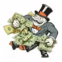 monopoly man running fat stacks of cash from a bank  tattoo design idea