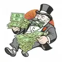 monopoly man running fat stacks of cash from a bank  tattoo design idea