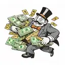 monopoly man running fat stacks of cash from a bank  tattoo design idea