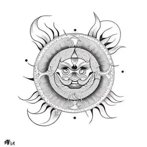 sun with shadow tattoo design idea