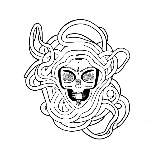 medusa full body brain and heart tattoo design idea