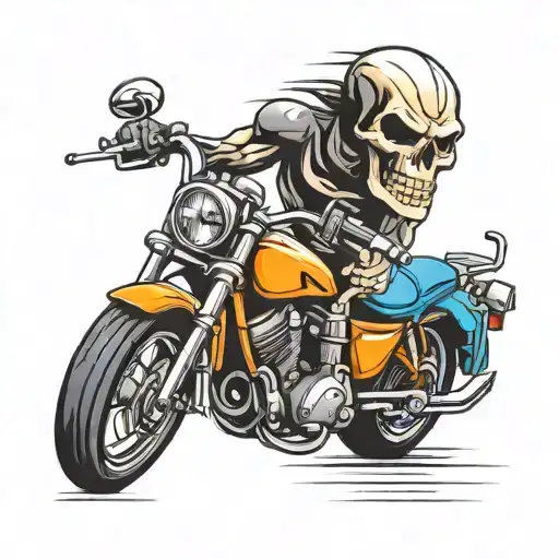 Skull on a sports bike at high speed tattoo design idea