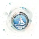 little sailboat in waves with compass in the background with a splash of water color  tattoo design idea
