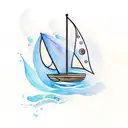 little sailboat in waves with compass in the background with a splash of water color  tattoo design idea