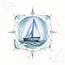 little sailboat in waves with compass in the background with a splash of water color  tattoo design idea