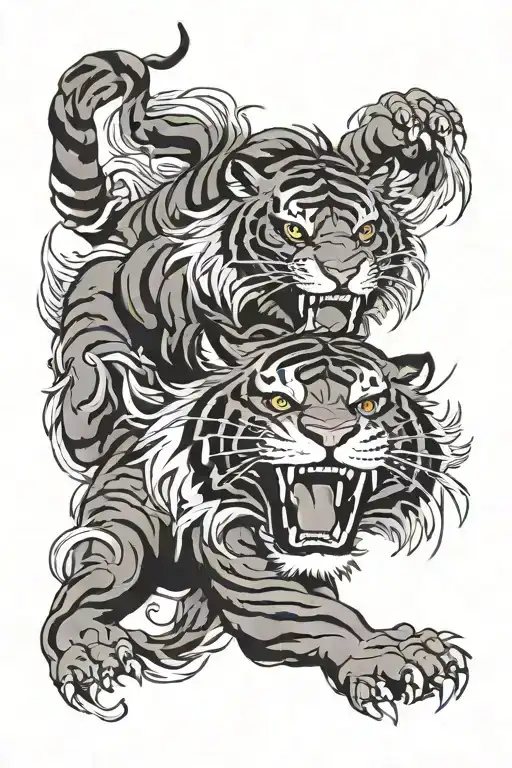 tiger anf lion face tattoo design idea