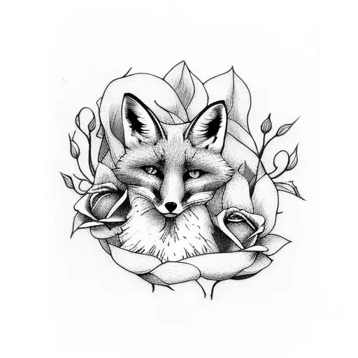 fox and a rose Irish theme tattoo design idea