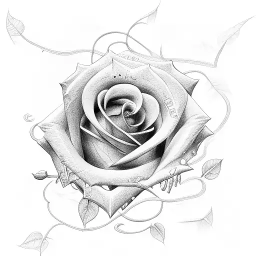 Rose with vines letter K tattoo design idea
