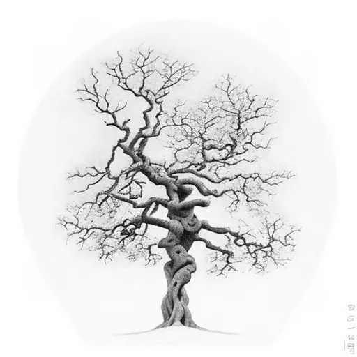 A majestic German oak tree with roots shaped like the German flag tattoo design idea