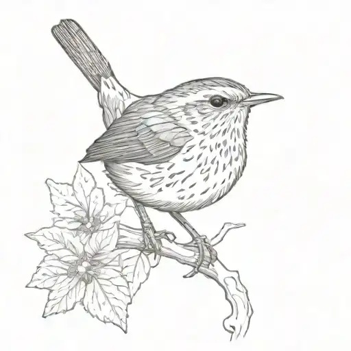 wren image in a postal stamp tattoo design idea