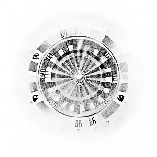 A roulette wheel with intricate blackwork details tattoo design idea