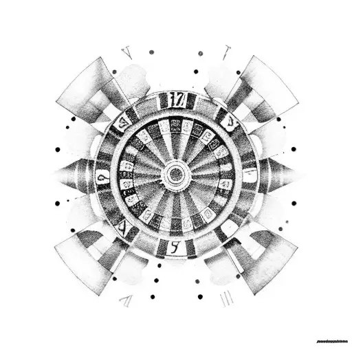 A roulette wheel with intricate blackwork details tattoo design idea