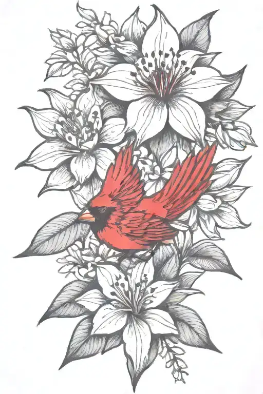 cardinal star and azalea flower tattoo design idea