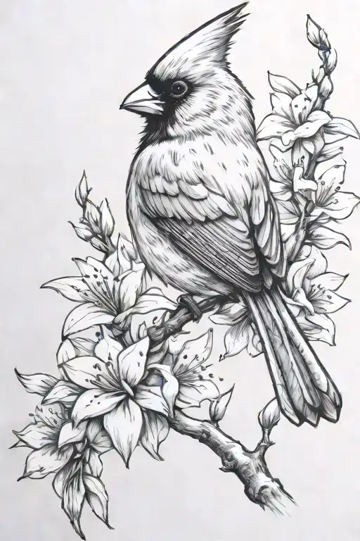 cardinal with azaleas   tattoo design idea