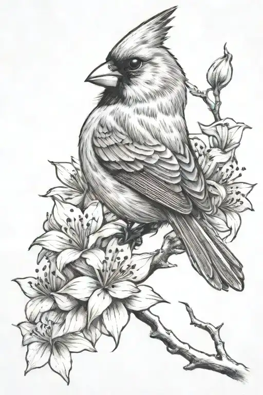 cardinal with azaleas   tattoo design idea