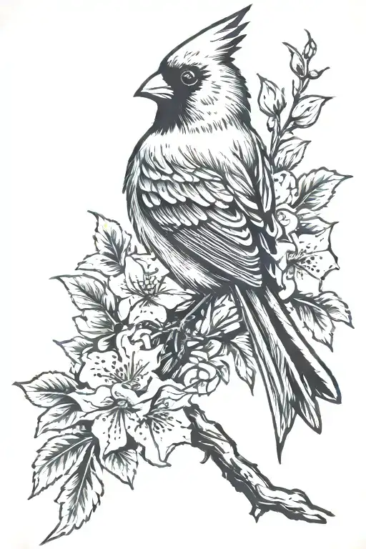 cardinal with azaleas   tattoo design idea