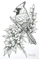 cardinal with azaleas   tattoo design idea