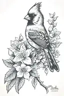 cardinal with azaleas   tattoo design idea