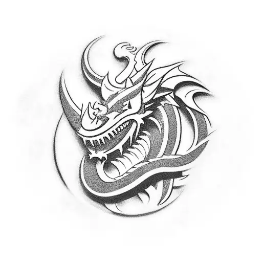 Football black and white picture  with a dragon and NK olimpija logo behind the stadium. Picture should be for tattoo tattoo design idea