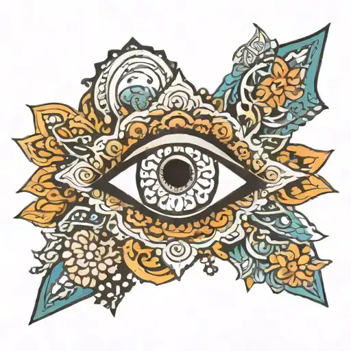 Half moon, mandala, eye, cross hank tattoo design idea