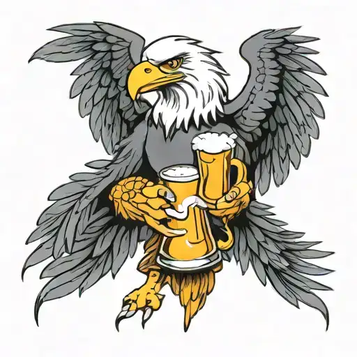 Eagle smoking and carrying beer tattoo design idea