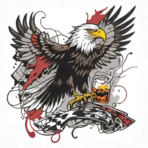 Eagle smoking and carrying beer tattoo design idea