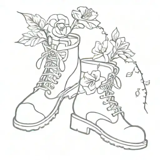 hiking boots flowers tattoo design idea