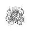 An abstract tattoo design featuring a mix of Scottish and New Zealand symbols, such as thistles and ferns, incorporated with musical notes, in a dotwork style tattoo design idea