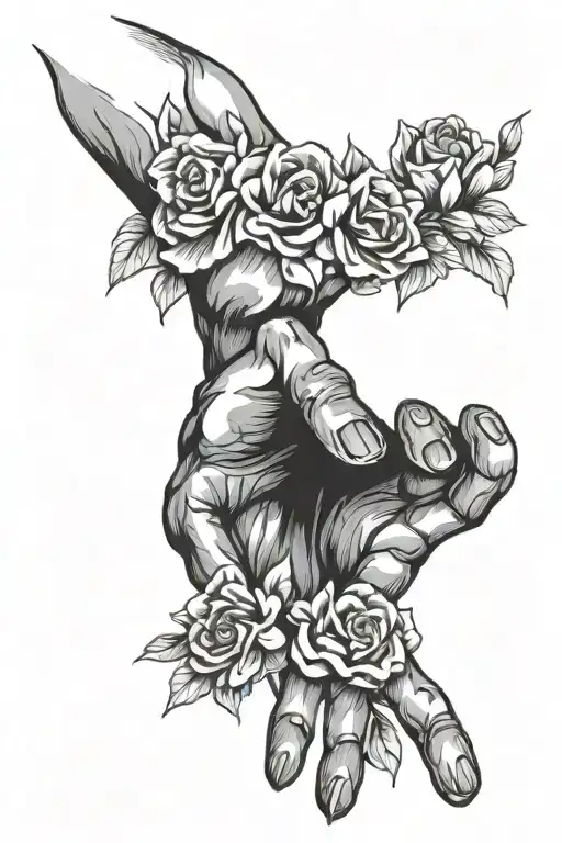 dog paw with human hand and flowers intertwined tattoo design idea