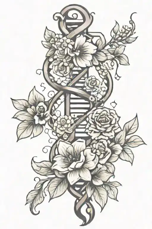 DNA double helix with flowers growing a plant and diamond  tattoo design idea