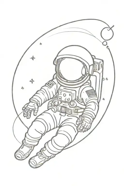 An astronaut floating in space whose helmet is open and a galaxy coming out his head tattoo design idea