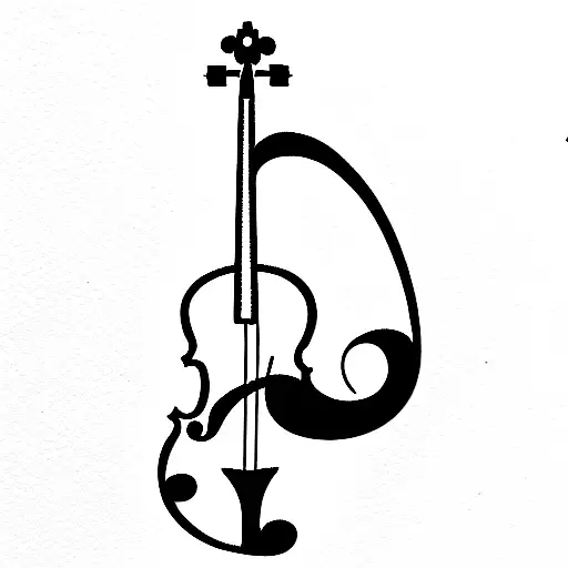 violin, guitar, bass and a piano with a treble clef tattoo design idea