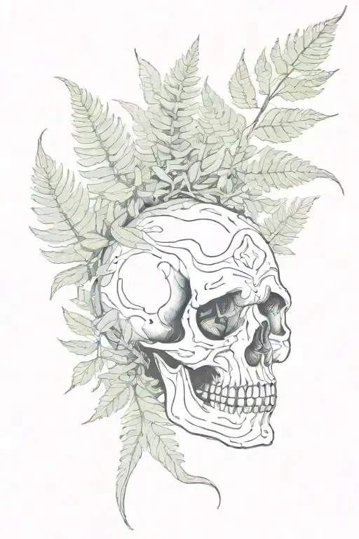 fern and skull tattoo design idea