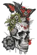fern and skull tattoo design idea