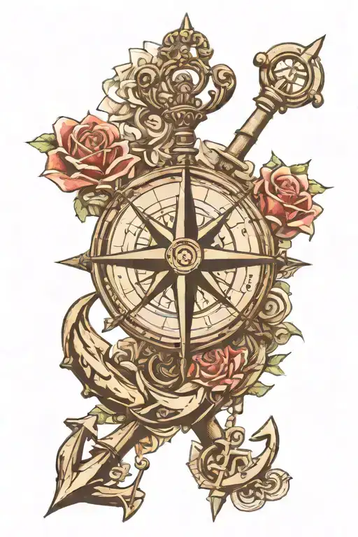 compass Rose + anchor + mic tattoo design idea