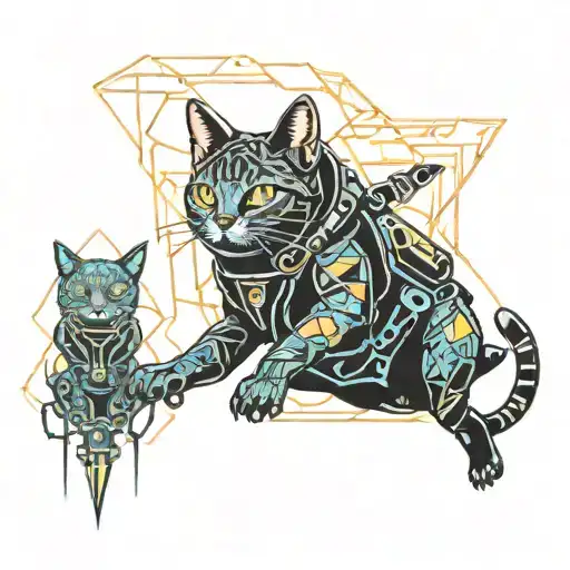 skydive cat playing tattoo design idea