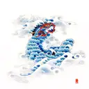 Japanese Wave with a blue dragon slowly transitioning into the wave with lotus's .  tattoo design idea