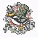 Boston Red Sox "B" and a duck and a grenade  tattoo design idea