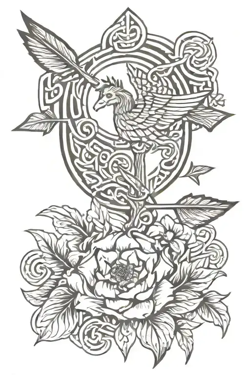 arrow with lotus flower and Celtic griffin  tattoo design idea