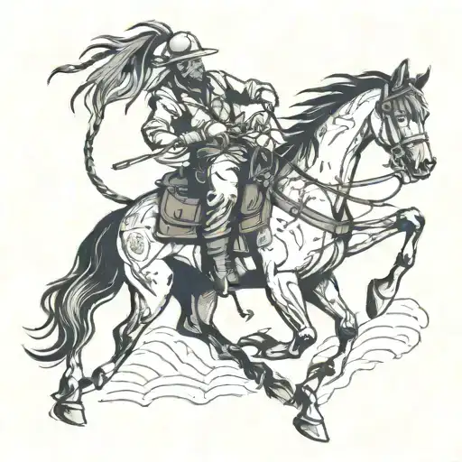 An underground miner roping a wild horse in a neotraditional style tattoo design idea