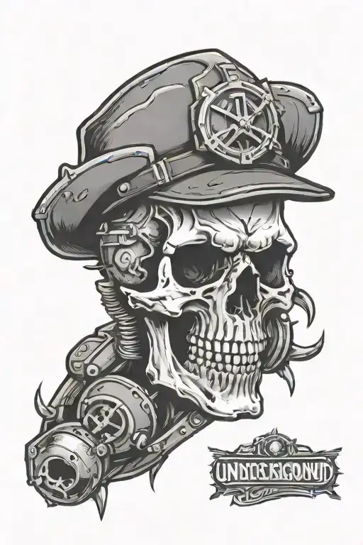 underground miner skull crest tattoo design idea