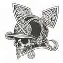 Combine a traditional mining helmet with a cross in a blackwork tattoo design tattoo design idea