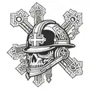 Combine a traditional mining helmet with a cross in a blackwork tattoo design tattoo design idea