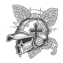 Combine a traditional mining helmet with a cross in a blackwork tattoo design tattoo design idea