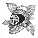 Combine a traditional mining helmet with a cross in a blackwork tattoo design tattoo design idea