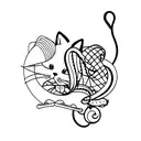 A minimalist cat silhouette with a crochet hook as its tail tattoo design idea