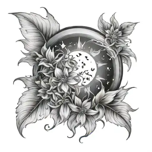 Moon halo and snowflower tattoo design idea